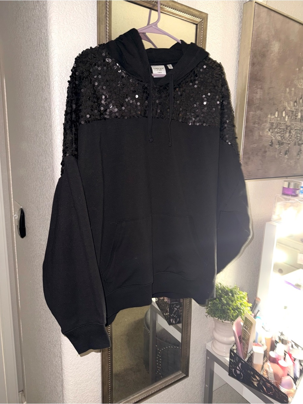 Black Sequin Accent Hoodie